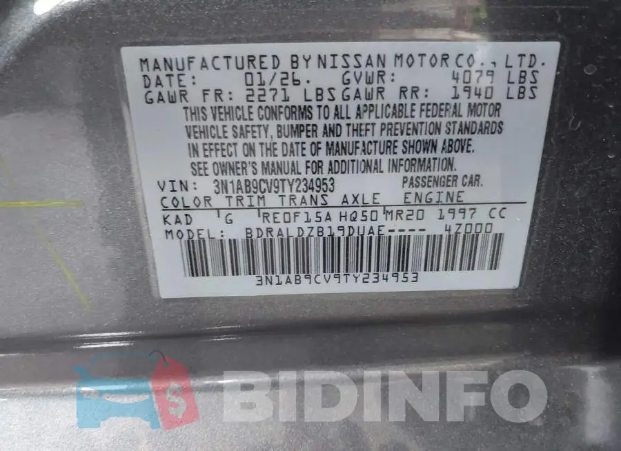 3N1AB9CV9TY234953 Photo# 9
