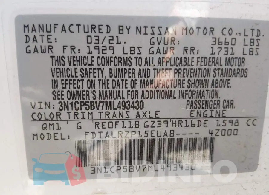 3N1CP5BV7ML493430 Photo# 9