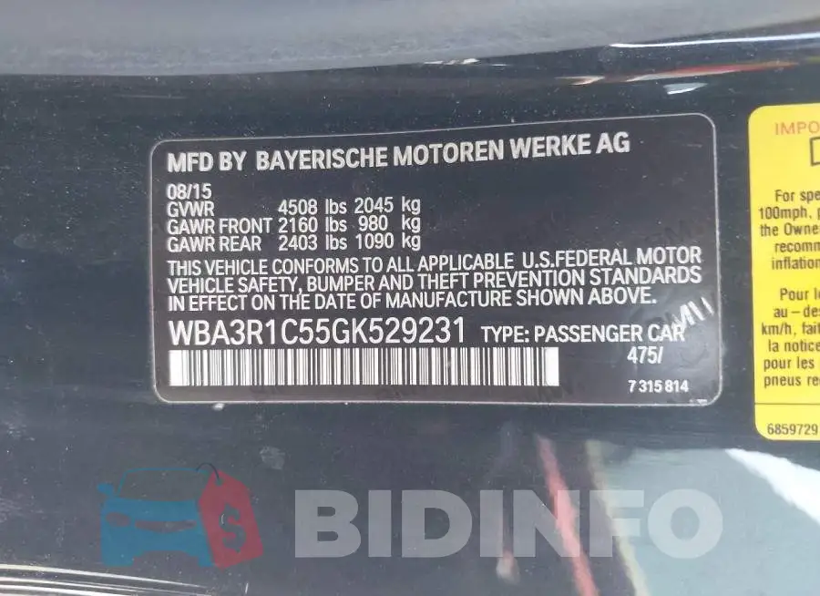 WBA3R1C55GK529231 Photo# 9