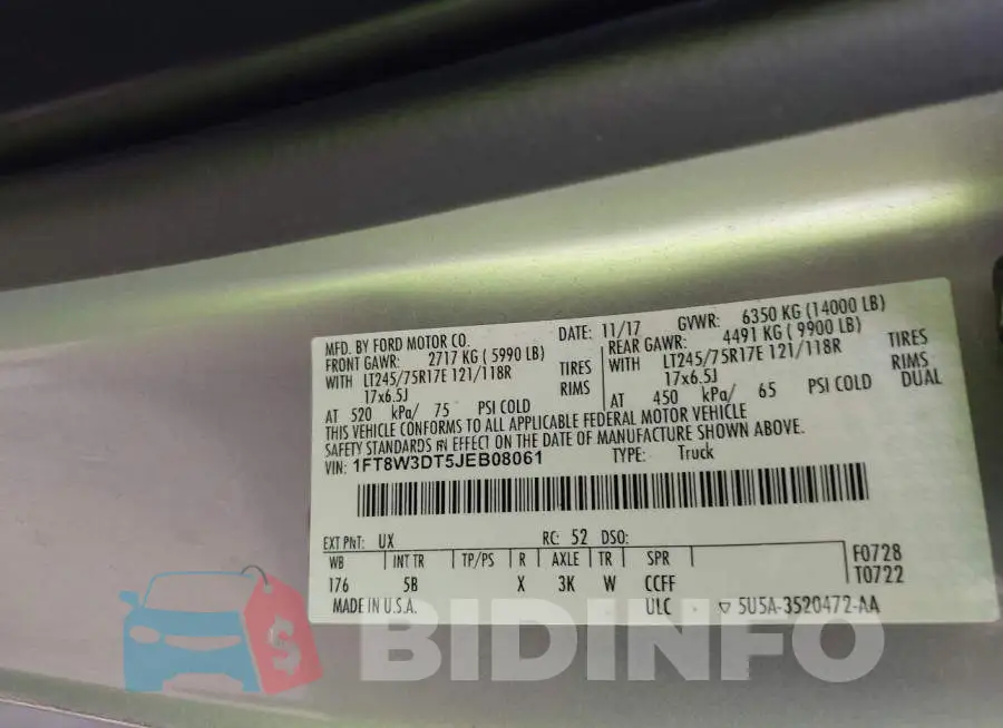 1FT8W3DT5JEB08061 Photo# 8