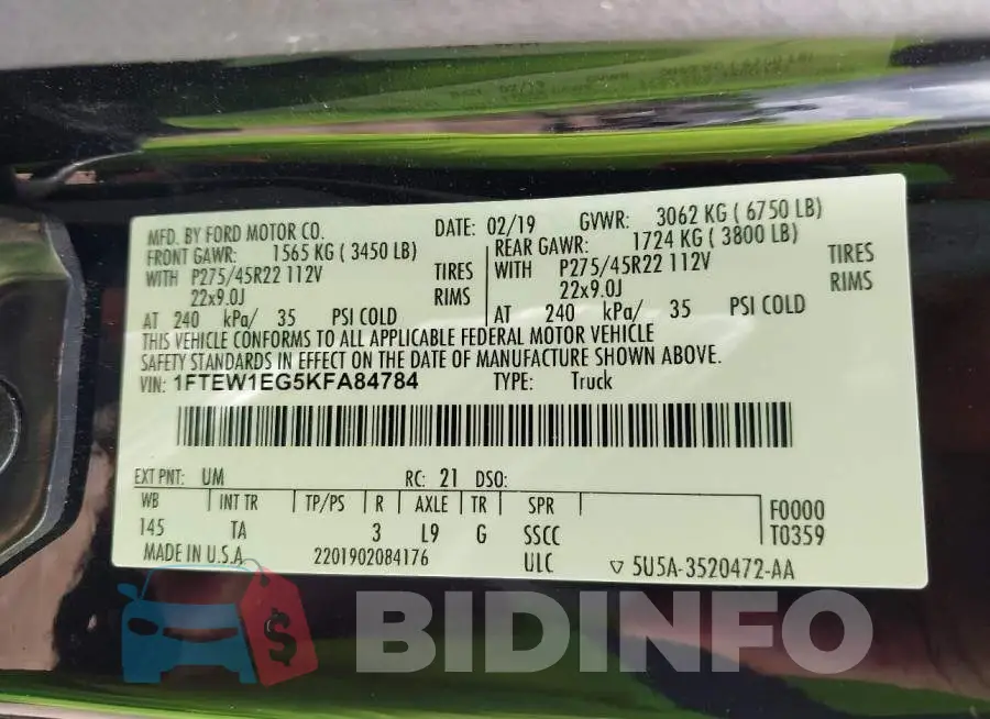 1FTEW1EG5KFA84784 Photo# 9