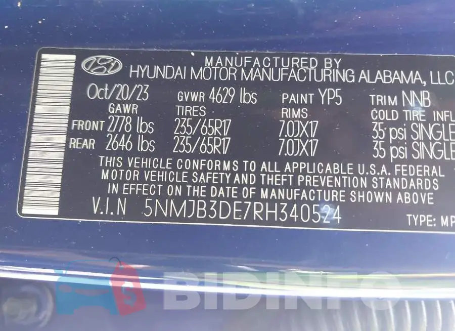 5NMJB3DE7RH340524 Photo# 9