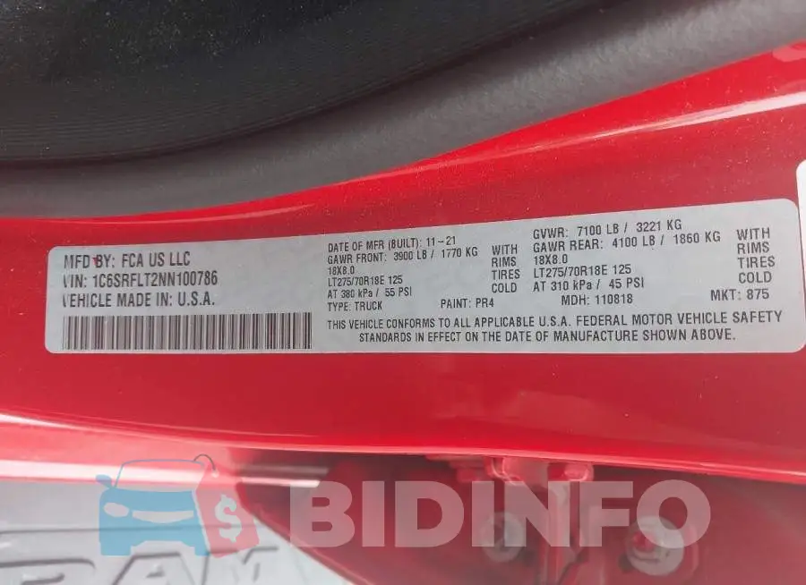 1C6SRFLT2NN100786 Photo# 9