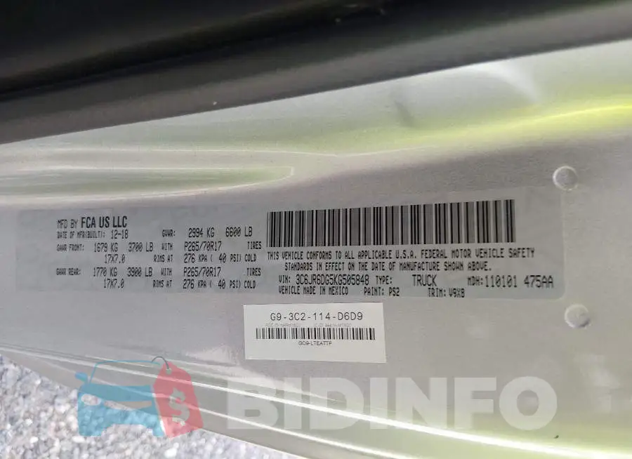 3C6JR6DG5KG505848 Photo# 9