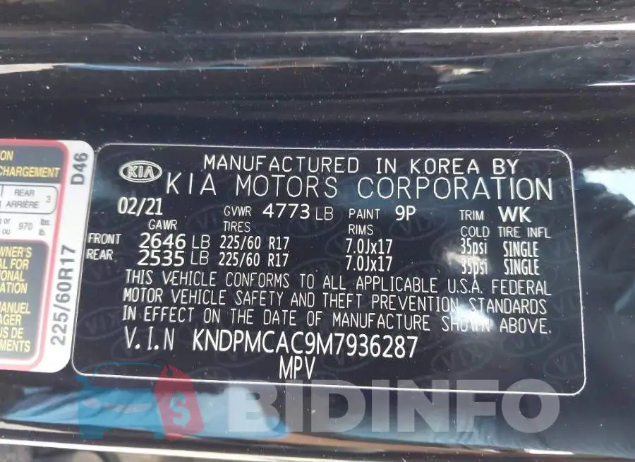 KNDPMCAC9M7936287 Photo# 9
