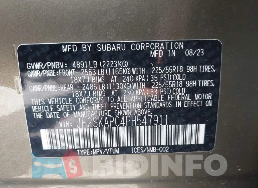 JF2SKAPC4PH547911 Photo# 9