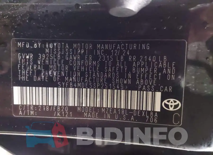 5YFB4MDE5SP251549 Photo# 9