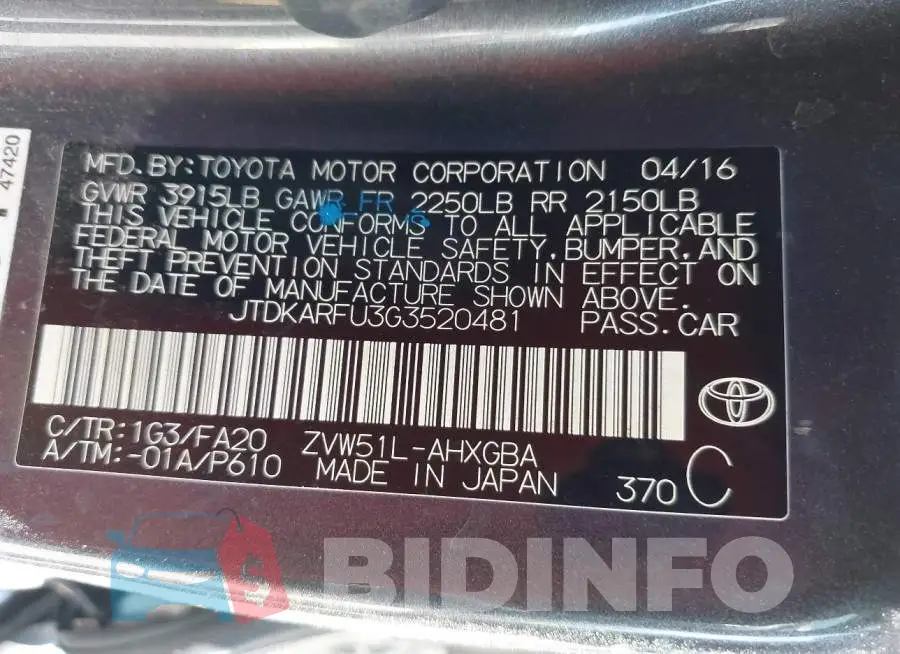 JTDKARFU3G3520481 Photo# 9