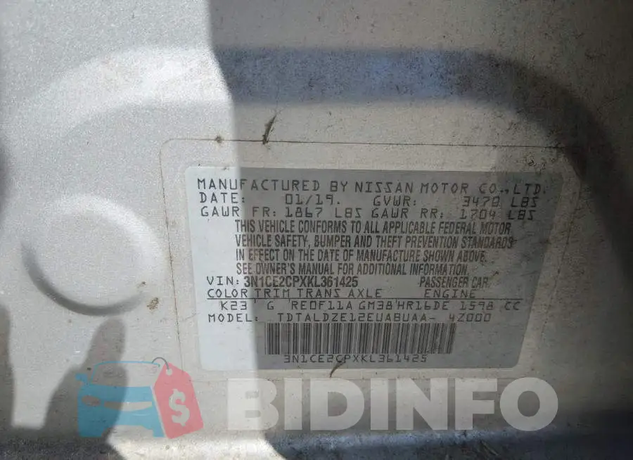 3N1CE2CPXKL361425 Photo# 9