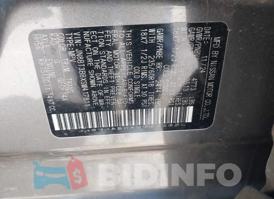 JN8BT3BBXSW417811 Photo# 9