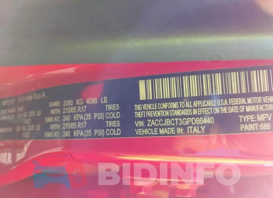 ZACCJBCT3GPD66440 Photo# 9