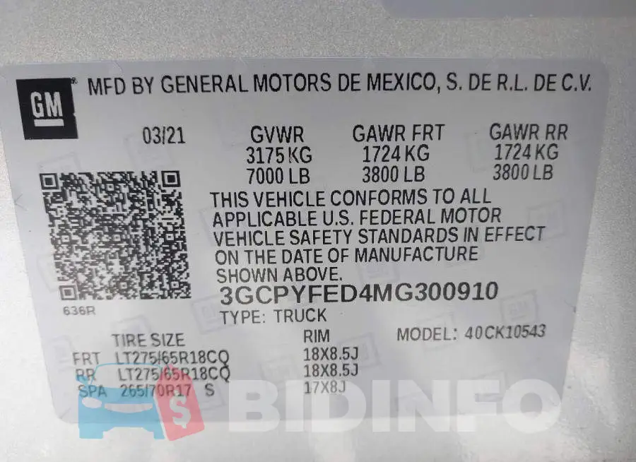 3GCPYFED4MG300910 Photo# 9
