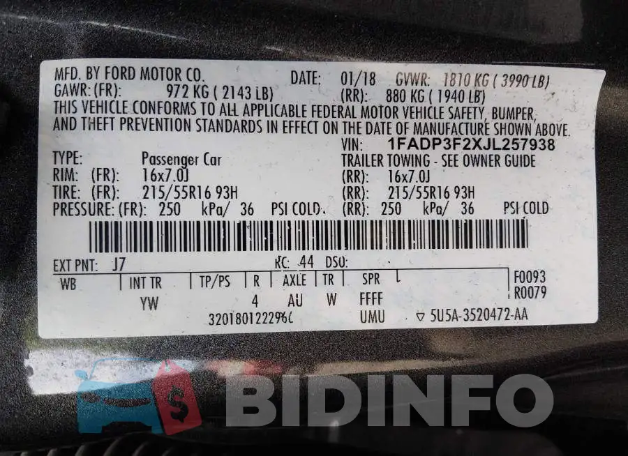 1FADP3F2XJL257938 Photo# 9