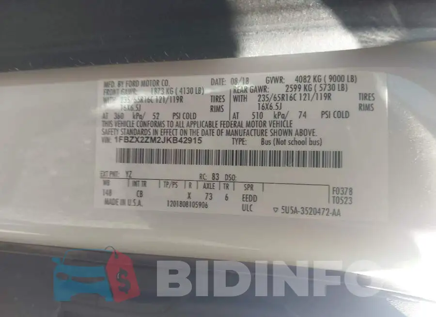 1FBZX2ZM2JKB42915 Photo# 9