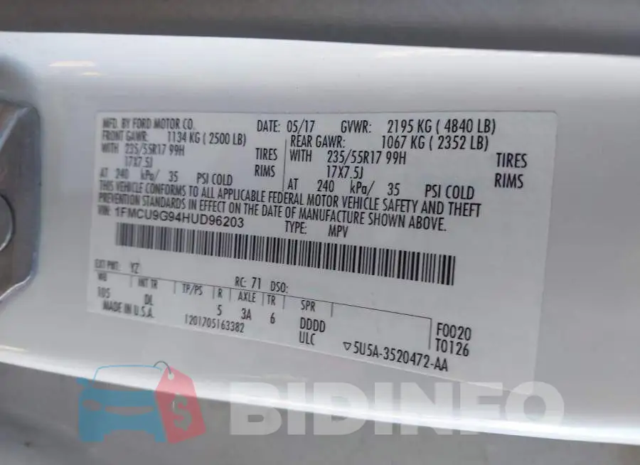1FMCU9G94HUD96203 Photo# 9