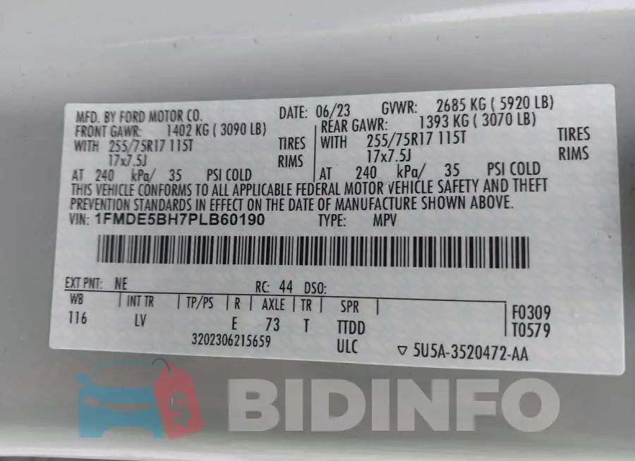 1FMDE5BH7PLB60190 Photo# 9
