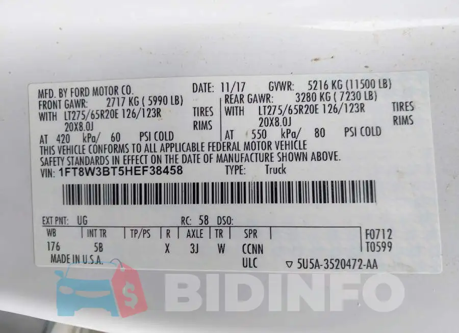 1FT8W3BT5HEF38458 Photo# 8