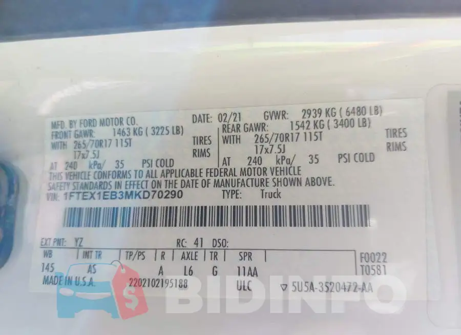 1FTEX1EB3MKD70290 Photo# 9