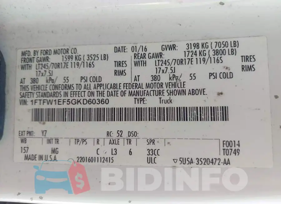 1FTFW1EF5GKD60360 Photo# 9