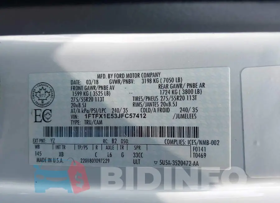 1FTFX1E53JFC57412 Photo# 9