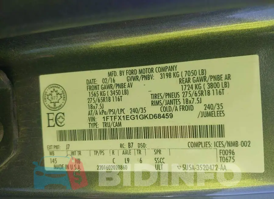 1FTFX1EG1GKD68459 Photo# 9