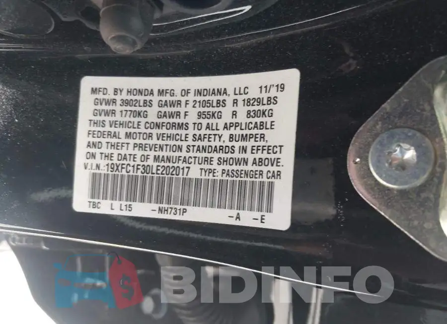 19XFC1F30LE202017 Photo# 9