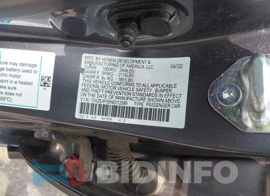 19XZE4F58NE012589 Photo# 9