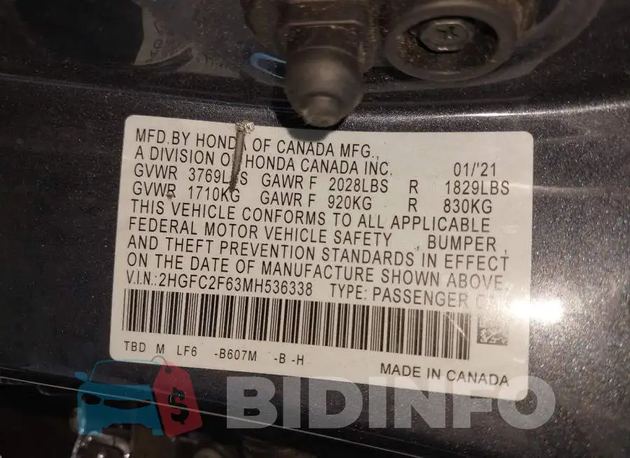 2HGFC2F63MH536338 Photo# 9