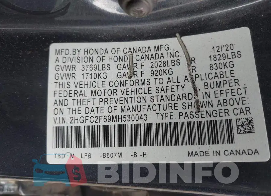 2HGFC2F69MH530043 Photo# 9