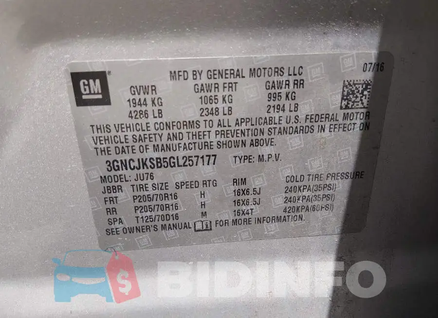 3GNCJKSB5GL257177 Photo# 9