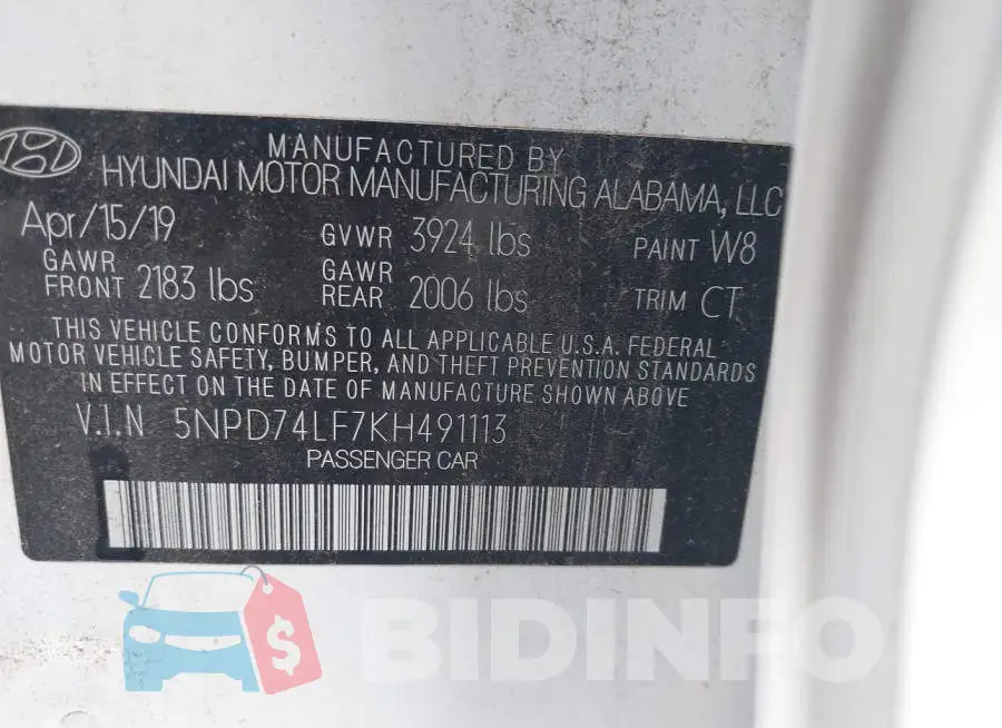 5NPD74LF7KH491113 Photo# 9
