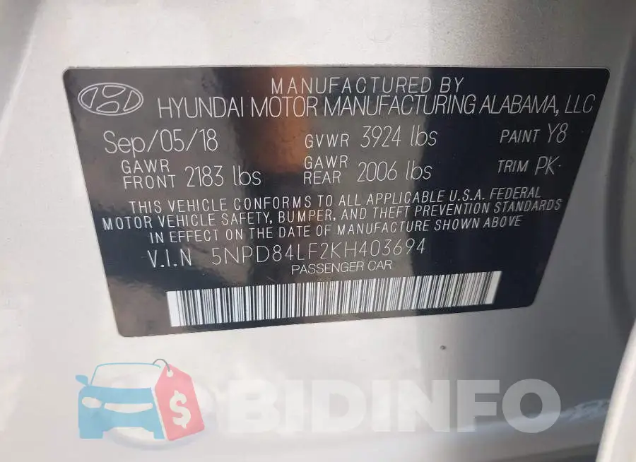5NPD84LF2KH403694 Photo# 9