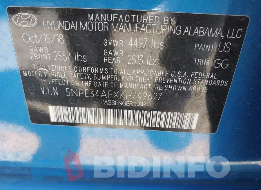5NPE34AFXKH749627 Photo# 9