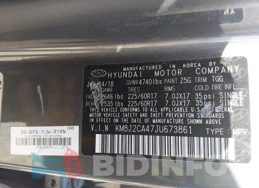 KM8J2CA47JU673861 Photo# 9