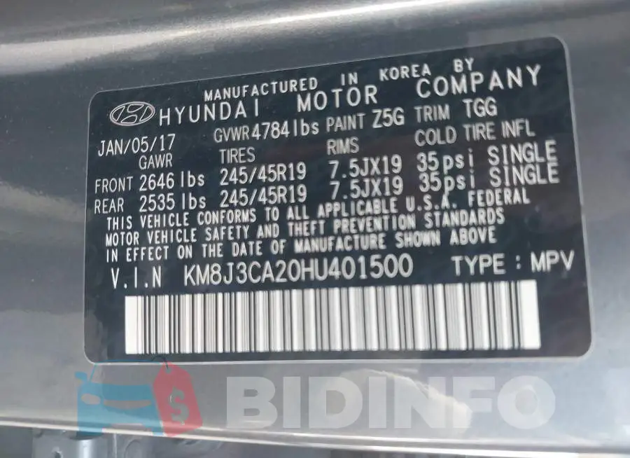 KM8J3CA20HU401500 Photo# 9