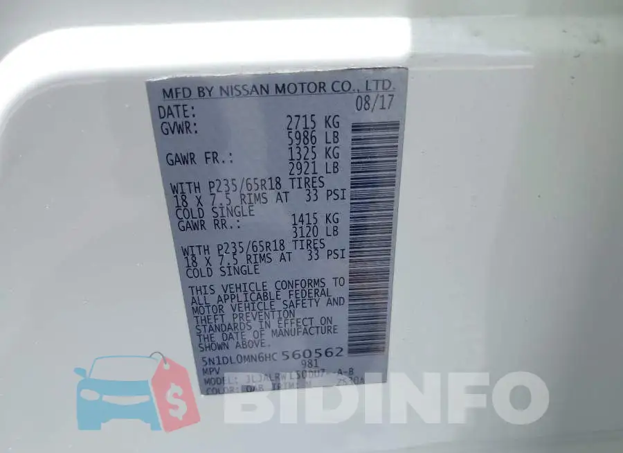 5N1DL0MN6HC560562 Photo# 9