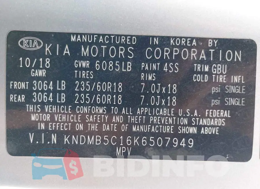 KNDMB5C16K6507949 Photo# 9
