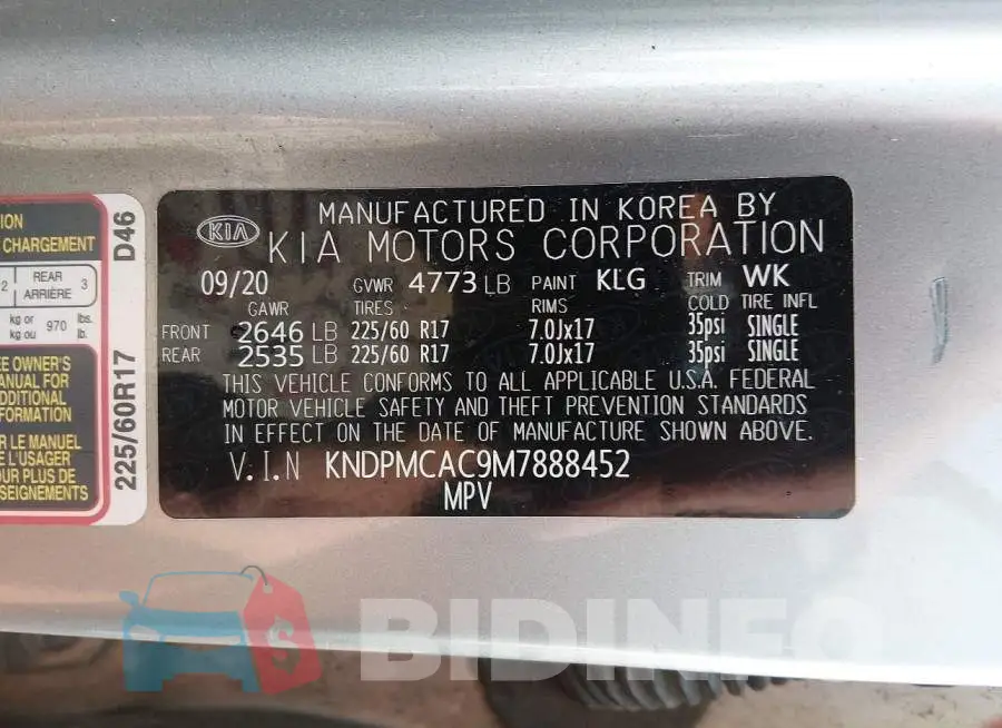 KNDPMCAC9M7888452 Photo# 9