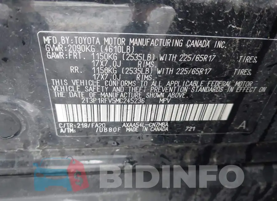 2T3P1RFV5MC245236 Photo# 9