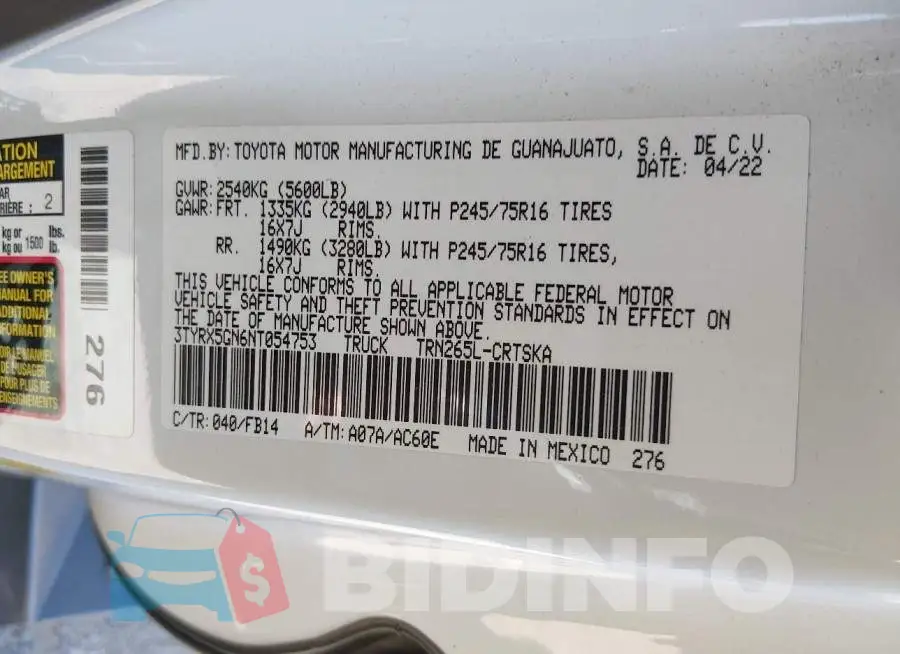 3TYRX5GN6NT054753 Photo# 9