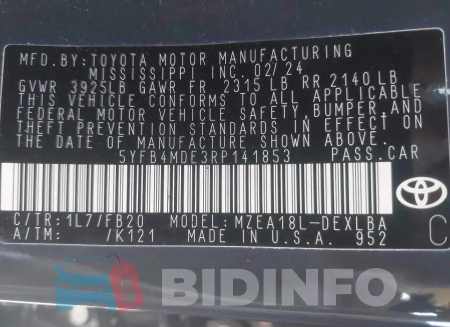 5YFB4MDE3RP141853 Photo# 9