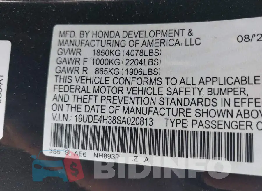 19UDE4H38SA020813 Photo# 9