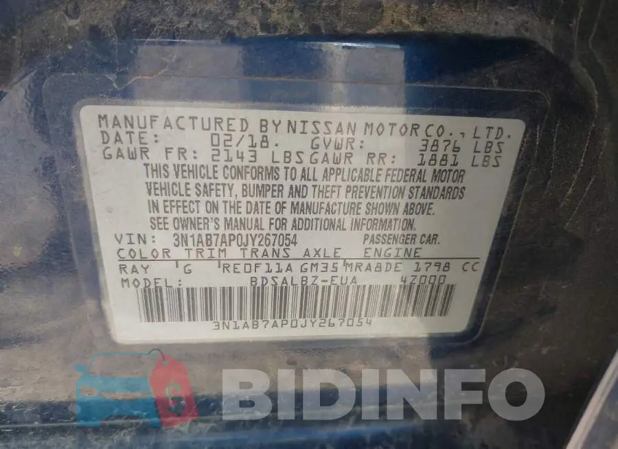 3N1AB7AP0JY267054 Photo# 9