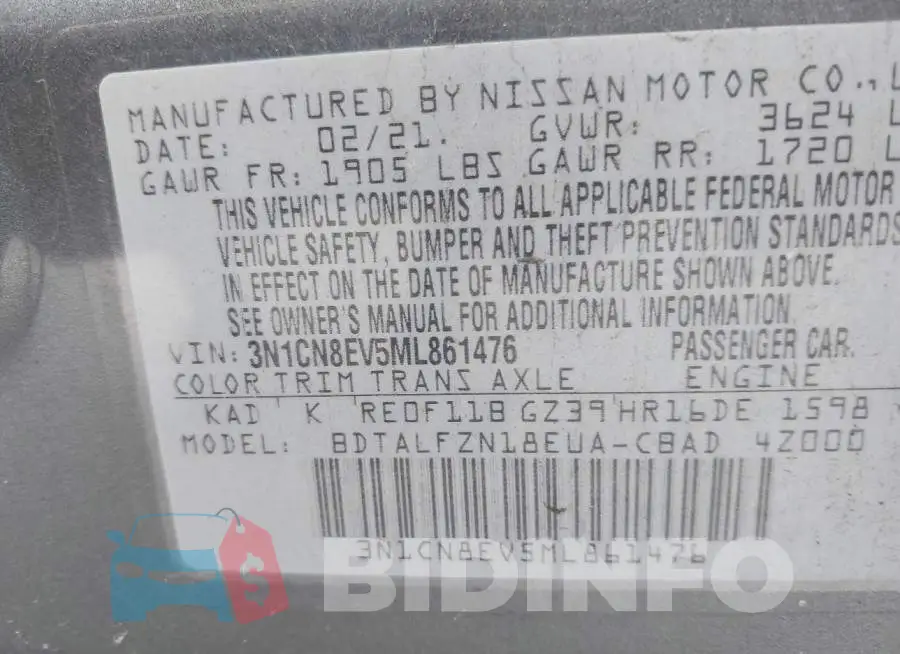 3N1CN8EV5ML861476 Photo# 9