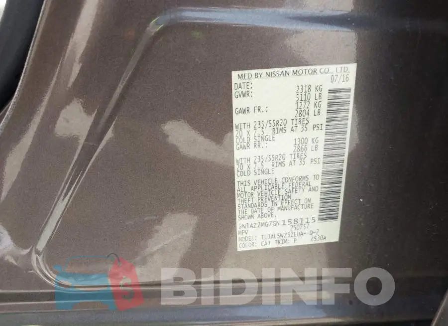 5N1AZ2MG7GN158115 Photo# 9