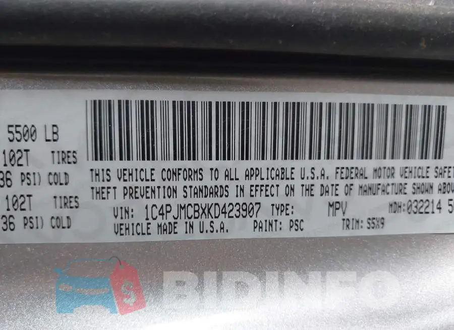 1C4PJMCBXKD423907 Photo# 9