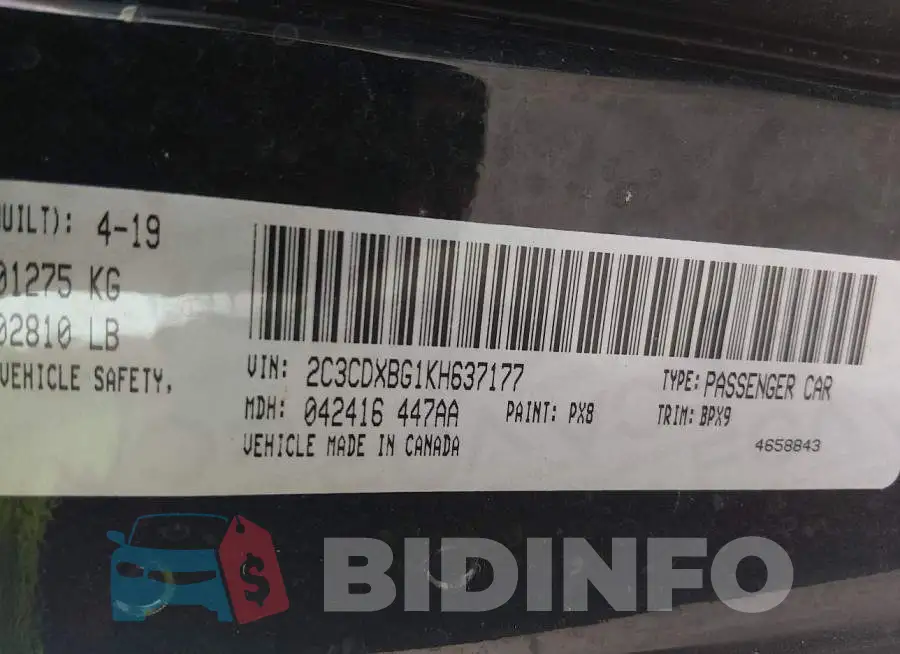 2C3CDXBG1KH637177 Photo# 9