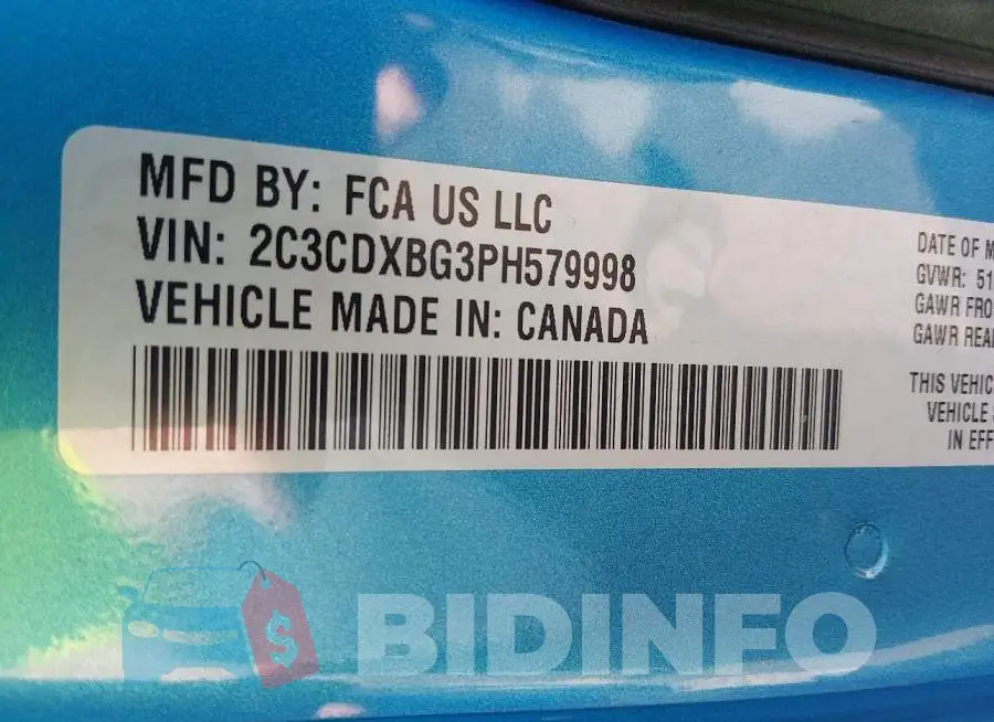 2C3CDXBG3PH579998 Photo# 9