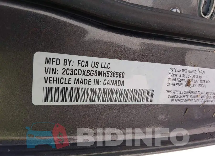 2C3CDXBG6MH536560 Photo# 9