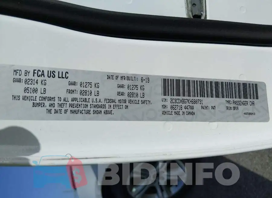 2C3CDXBG7KH680731 Photo# 9